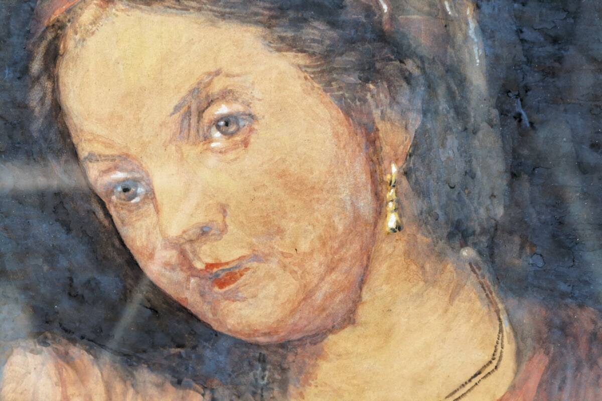 Pastel orientaliste, femme au turban, signé Wolff