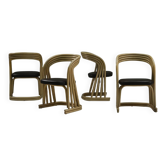 Ensemble de 4 chaises de salle à manger en rotin, Italie des années 1980.