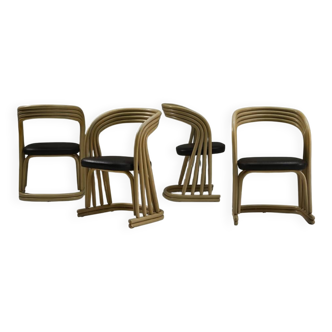 Set of 4 rattan dining chairs, 1980s Italy.
