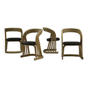 Ensemble de 4 chaises de salle à manger en rotin, Italie des années 1980.