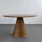 Italian design round table in wood and rattan
