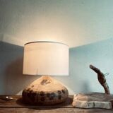 Terracotta lamp signed, cotton lampshade