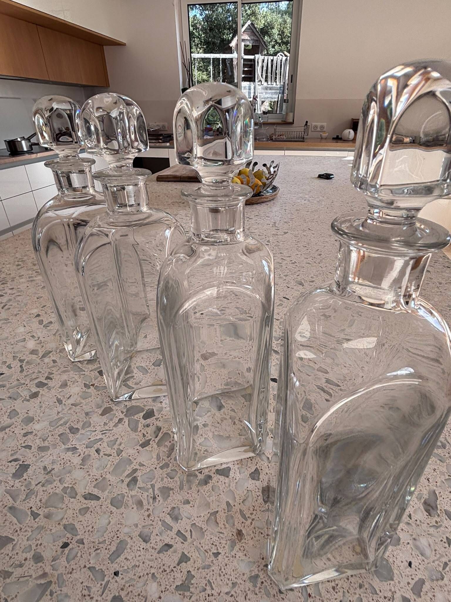 Set 4 Baccarat crystal whisky carafes. Rare Vologne model, created in 1995.