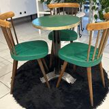 Set of pedestal table and 3 vintage bistro chairs from the 1960s