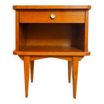 Scandinavian bedside table with compass legs in oak from the 50s and 60s