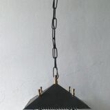 Lantern suspension in black metal and opaline of the 50s