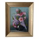 Acrylic painting on canvas, bohemian countryside decoration, flowers, still life