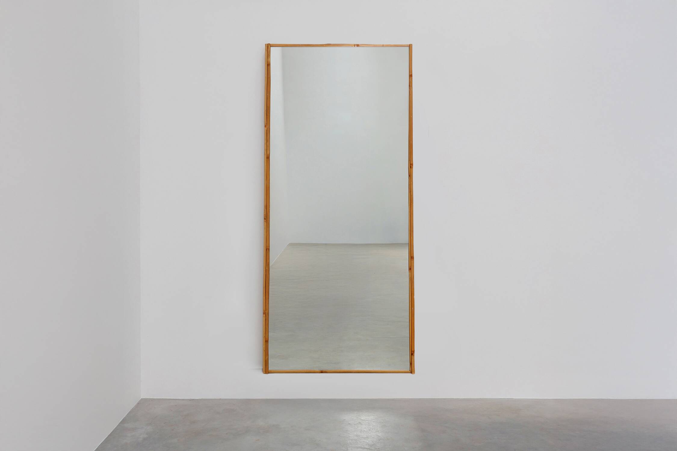 Large Vintage seventies Ibiza style rectangular mirror with bamboo frame