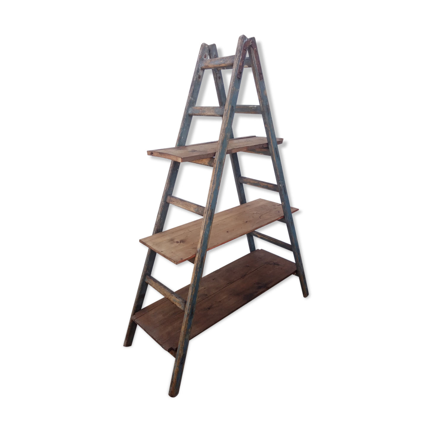 Old stepladder wooden shelf