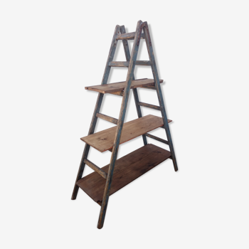 Old stepladder wooden shelf