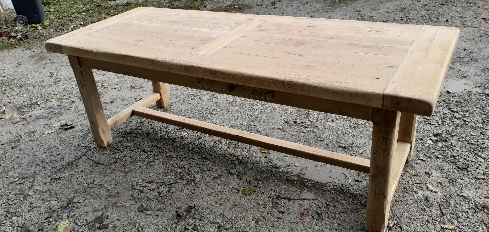 Farmhouse table 2 drawers 2 extensions in solid oak raw wood
