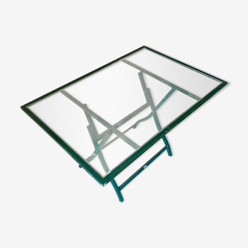 Hugonet folding table in glass and green metal 120 x 80 cm