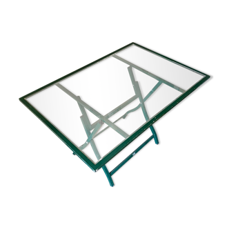 Hugonet folding table in glass and green metal 120 x 80 cm