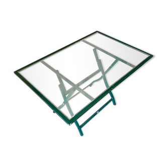 Table pliante Hugonet en verre et métal vert 120 x 80 cm