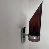 Vintage chrome and smoked altuglas wall light, France 1970s