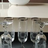 Set of 5 Champagne Flutes. Crystal glass. Empire style. Floral motifs.