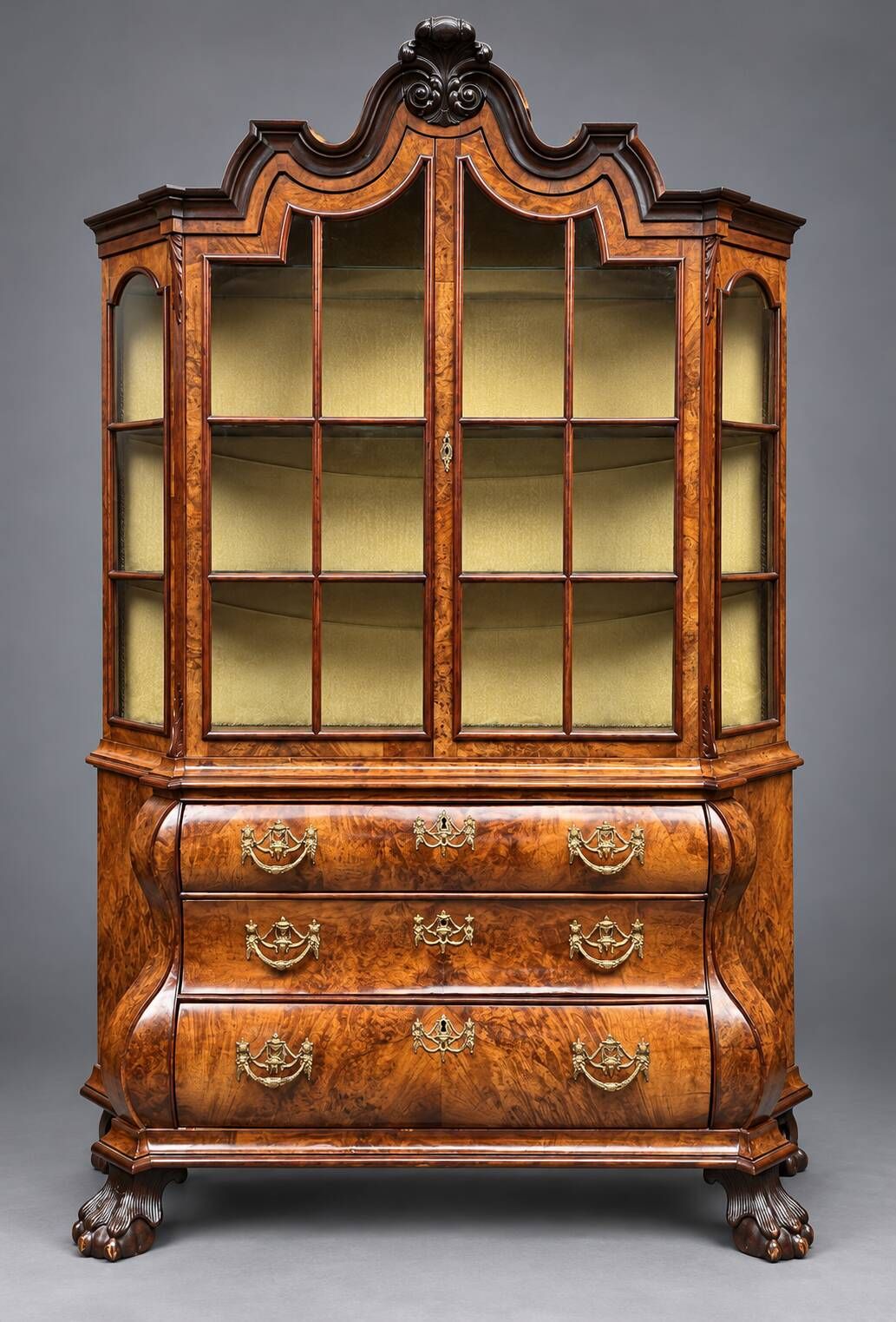 Antique Dutch display cabinet in Baroque style. 18th century.