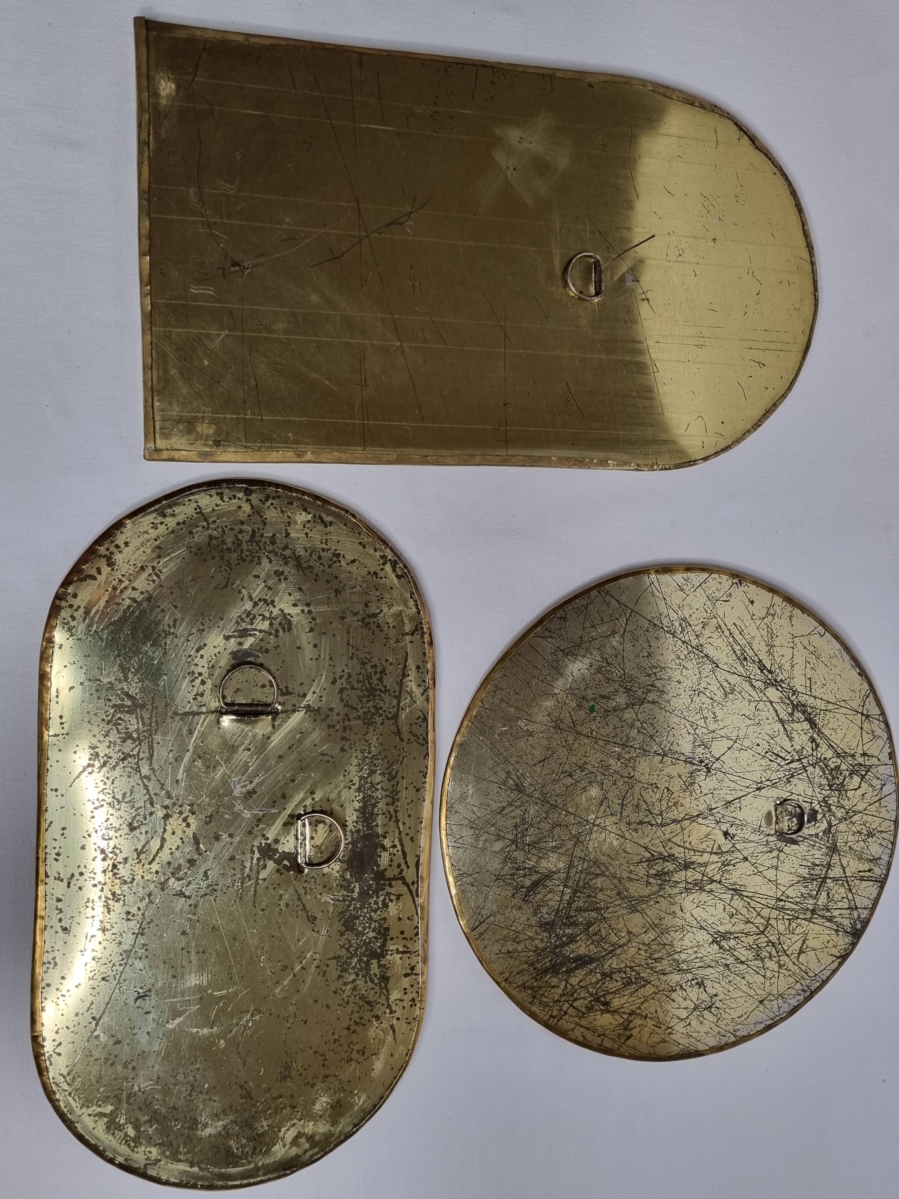 Set of three antique Moroccan brass mirrors, 32 cm