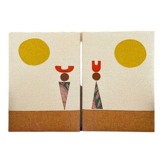 Diptych "the couple"  fabric paintings