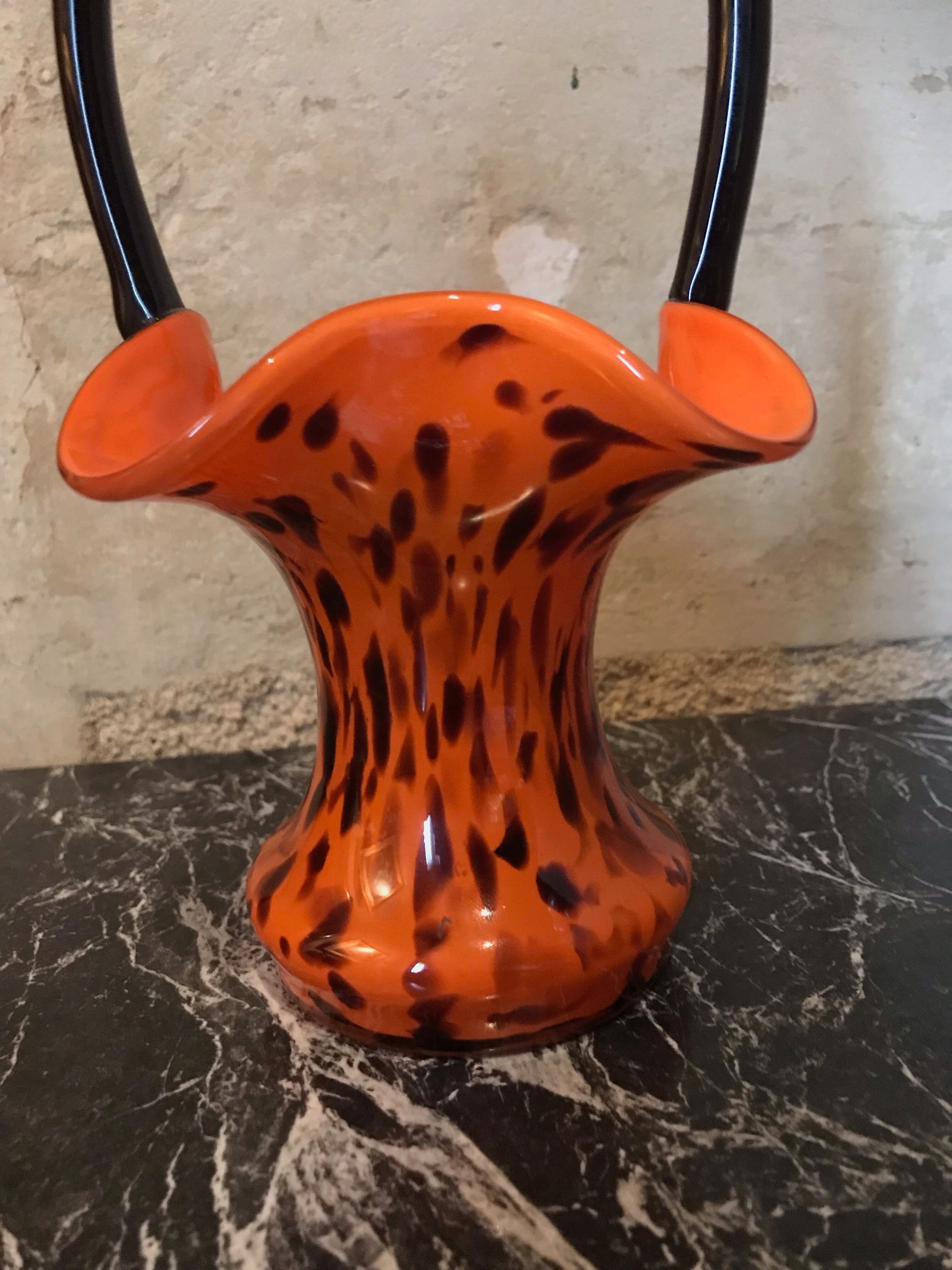 Blown glass basket vase