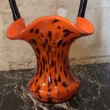 Blown glass basket vase