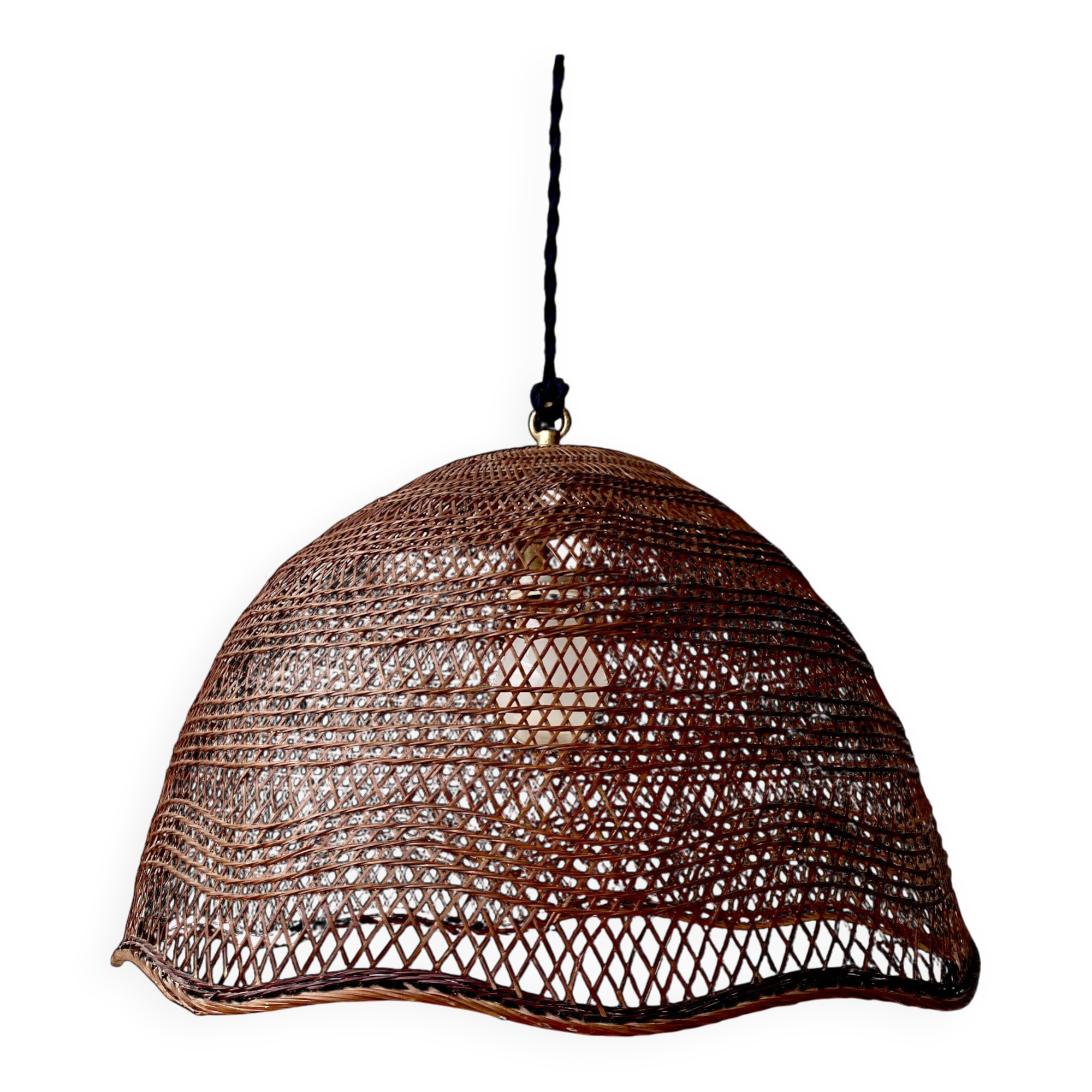 Straw pendant light, new 1m fabric cable, porcelain ceiling light