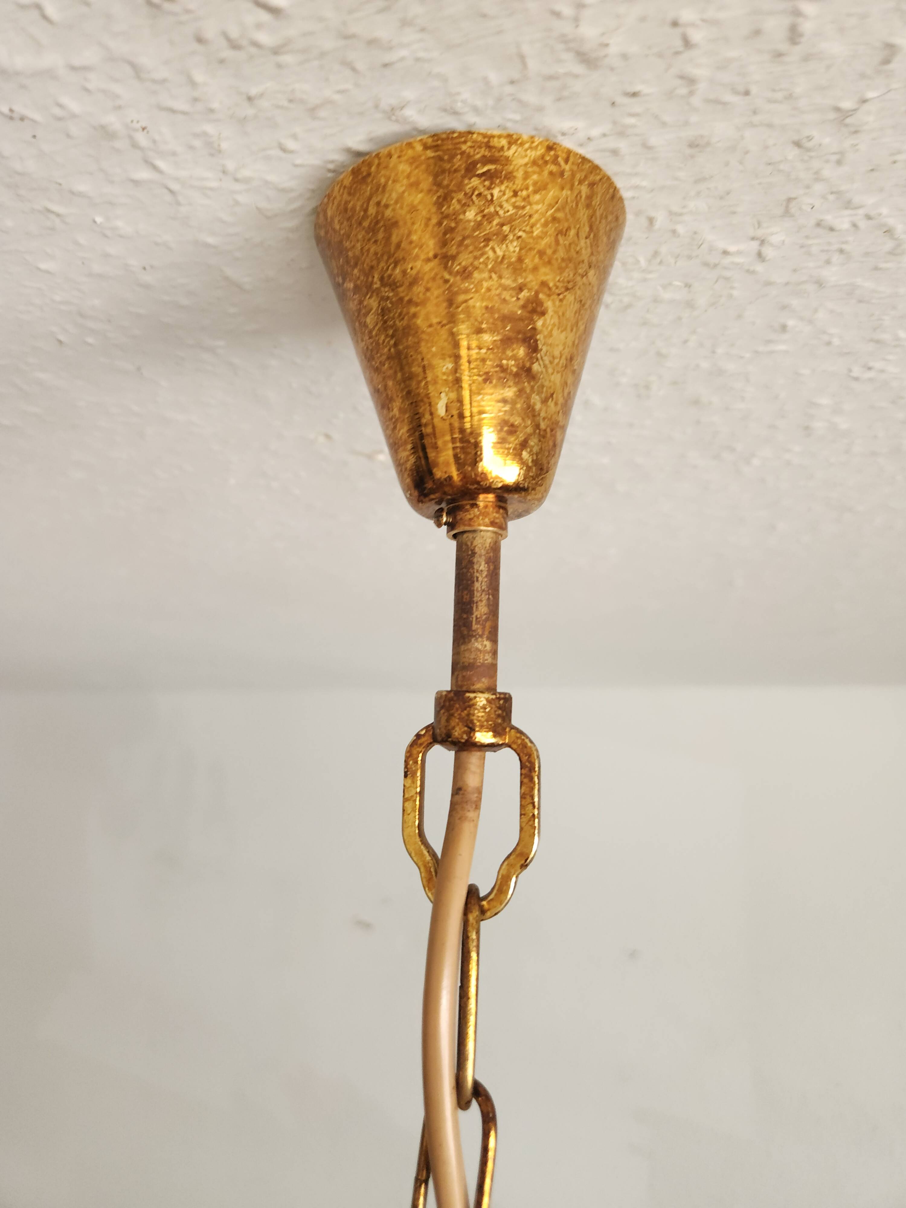 Messing doré lustre à 6 lumières lampe cristal cascade 1950-1970