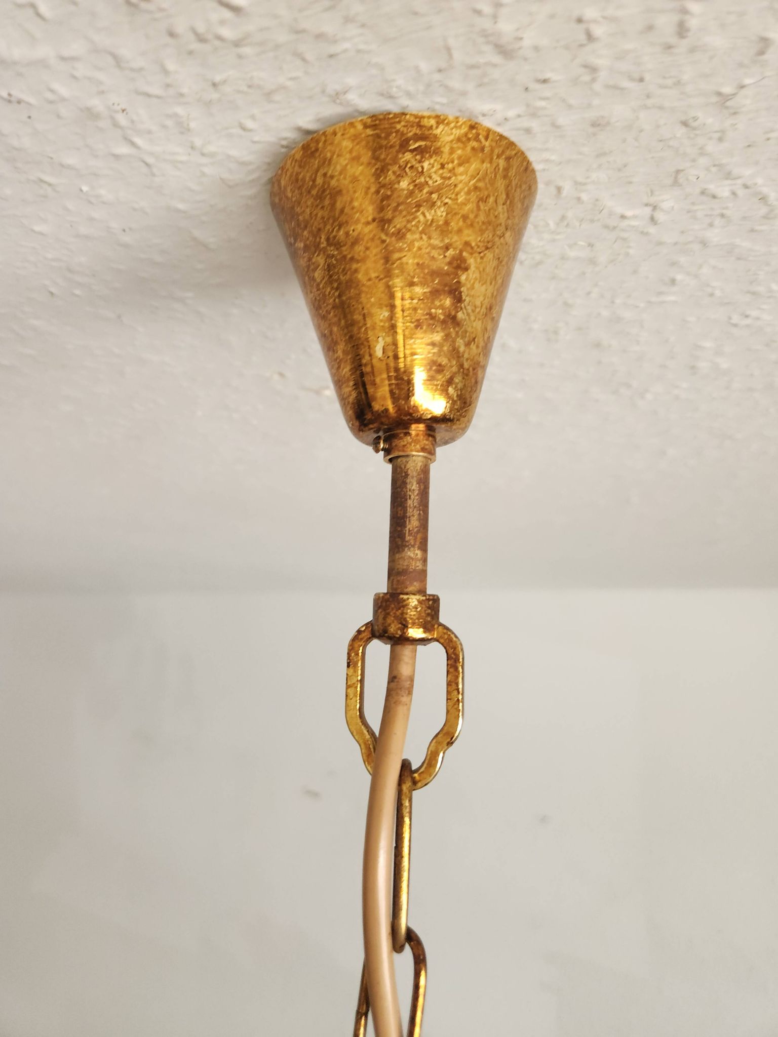 Messing vergoldet 6-Licht Kronleuchter Lampe Wasserfall Kristall 1950-1970