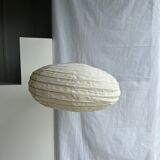 Suspension in rattan and natural japanese linen lantern shape h70 d50