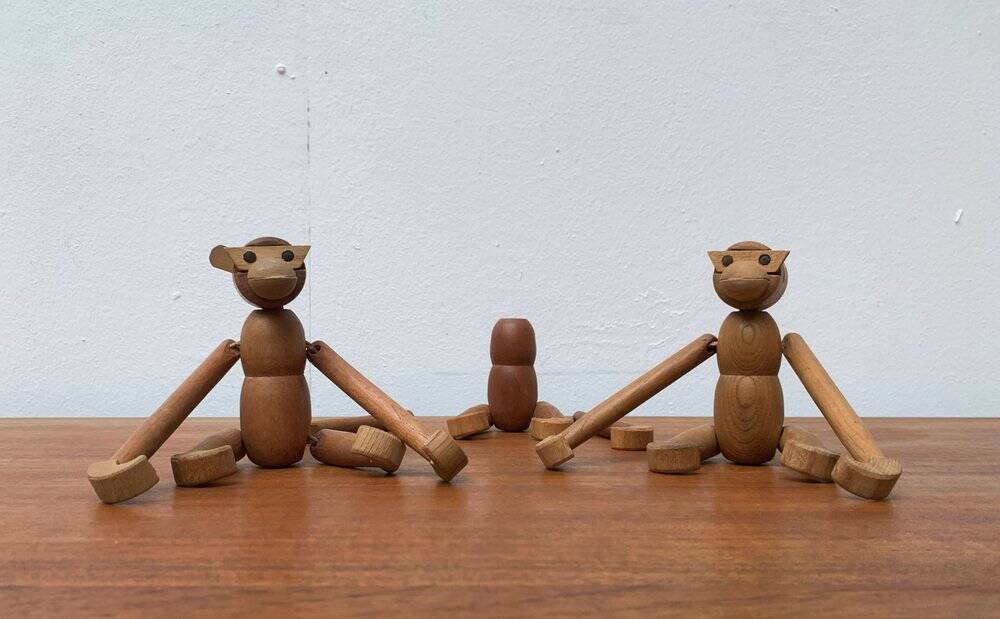 Danish mid-century wooden monkeys, set of 3