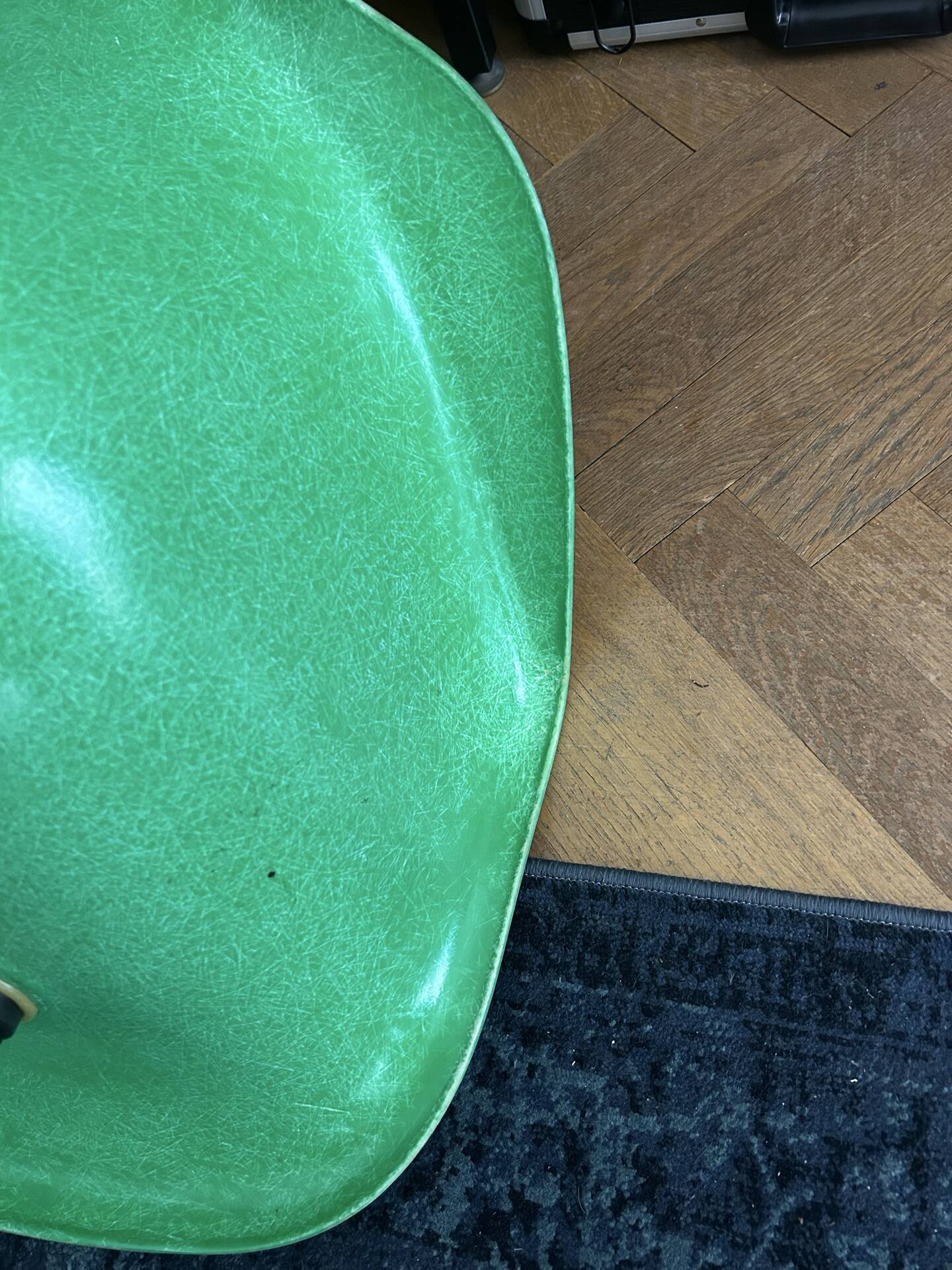 Ray and Charles Eames Fibreglass Arm Shell Dowel Chair Green