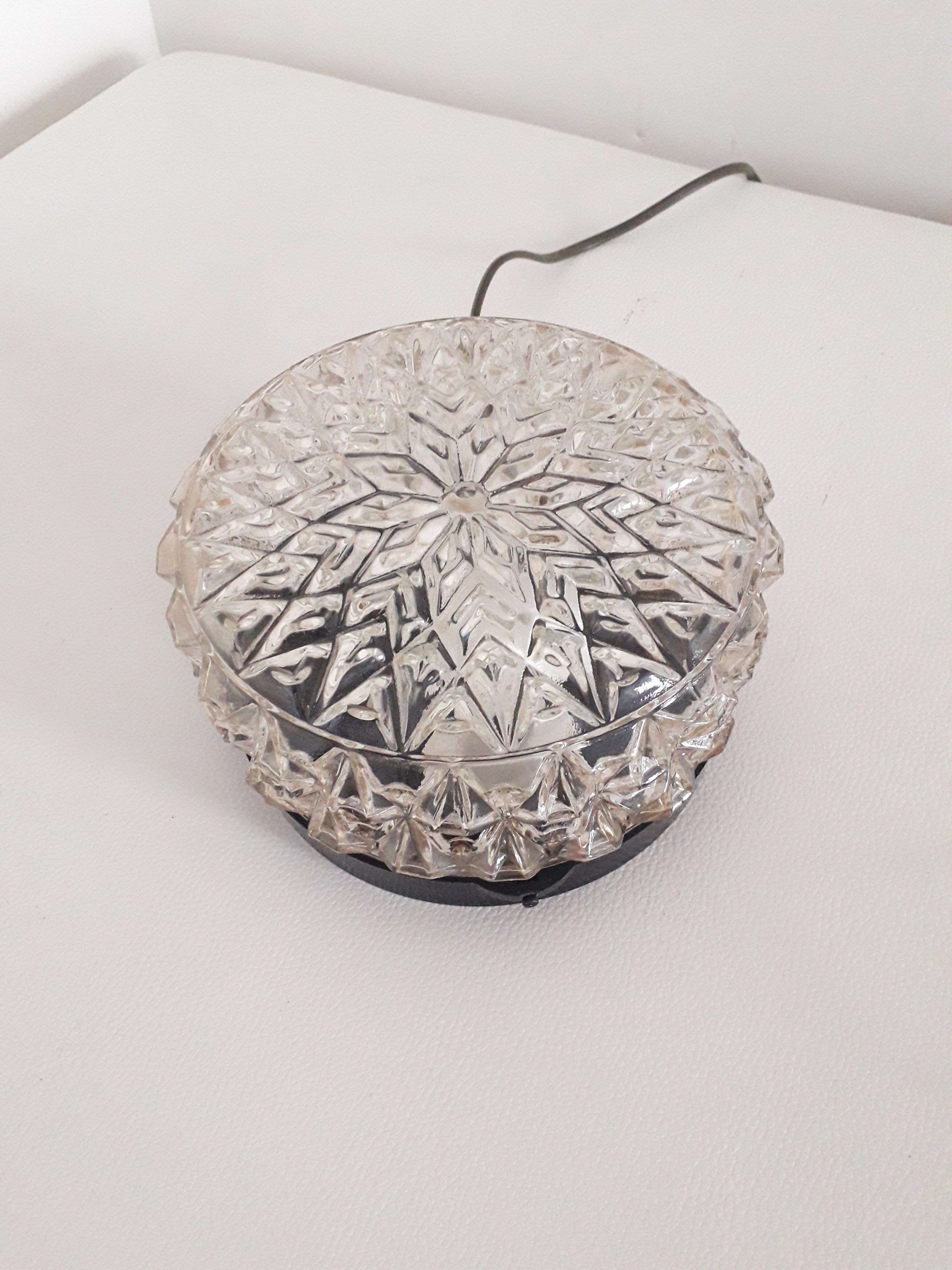 Plafonnier vintage verre moulé rond-1970