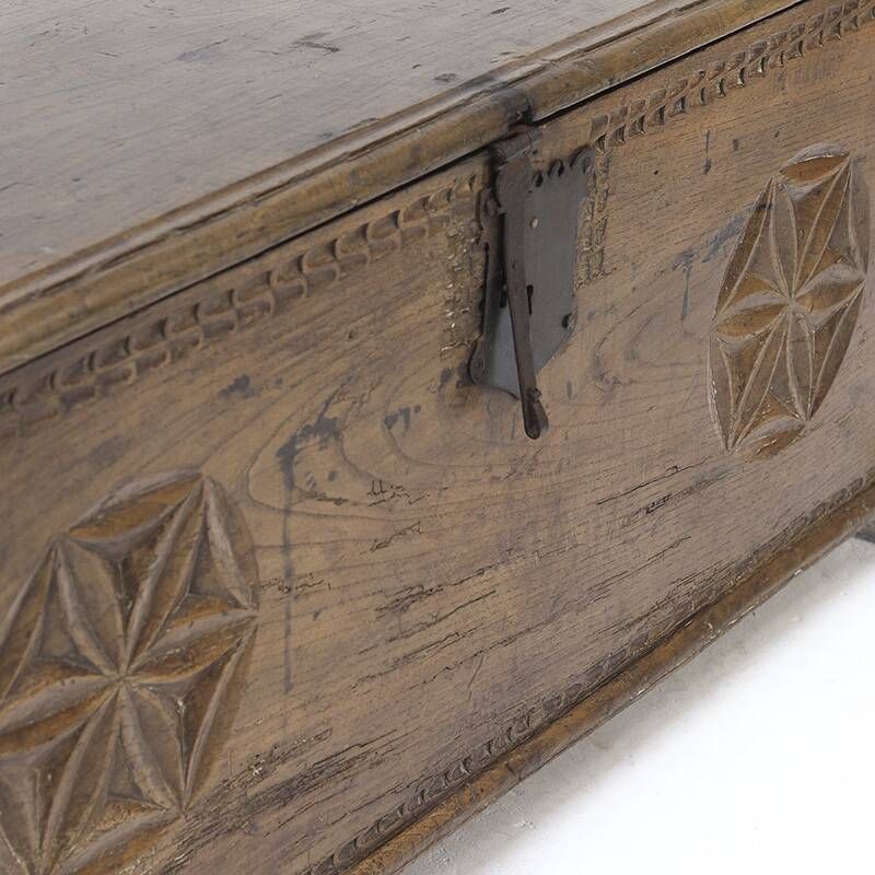 Large 18th Century Rustic Antique Farmhouse Folk Art Blanket Chest