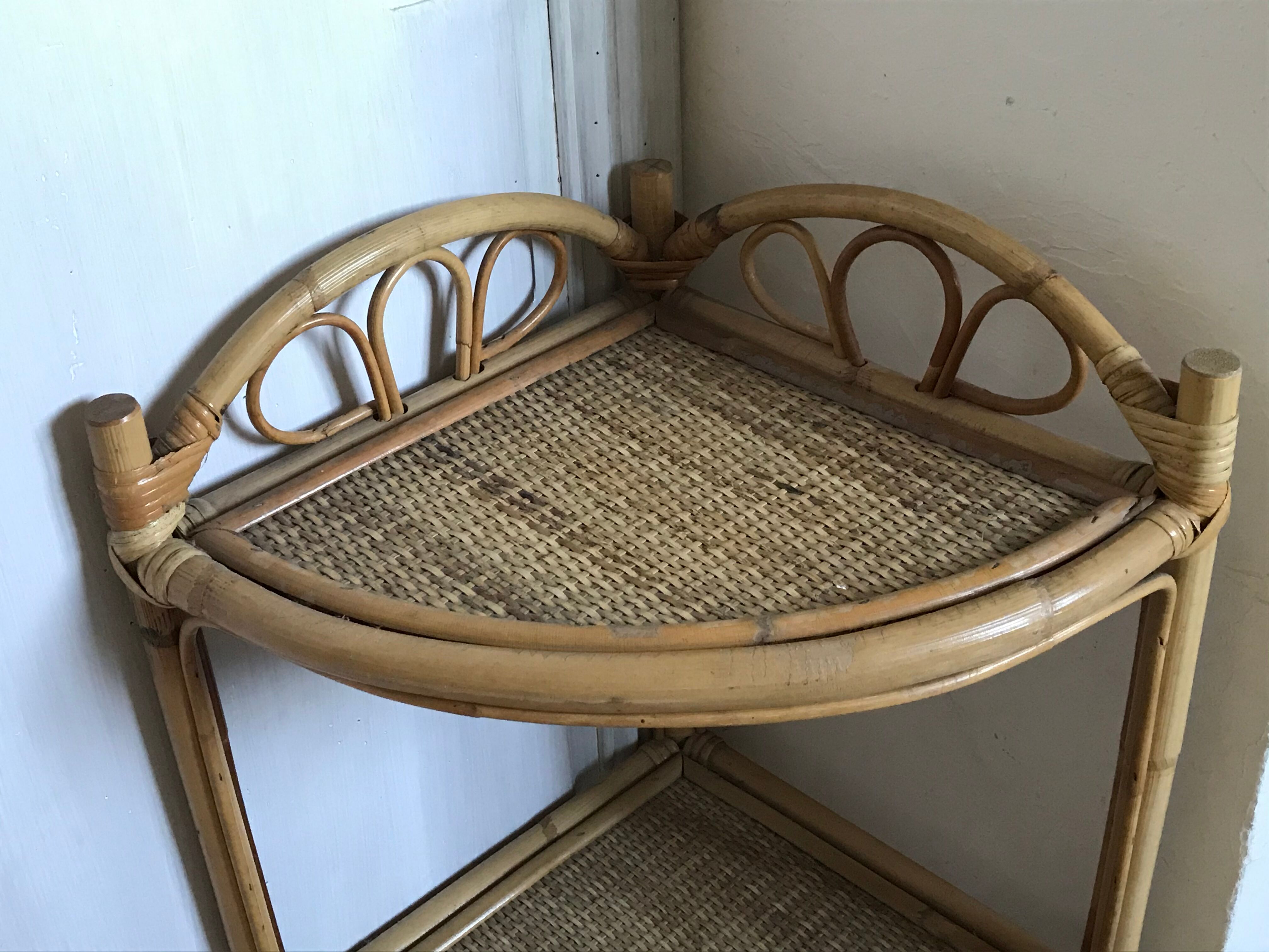Rattan corner shelf