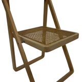 set of four mid century modern folding chairs, wood and webbing chair, italy 1970s design