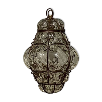 Lanterne cage en verre soufflé style Murano dimension : H-28cm- D-18cm-