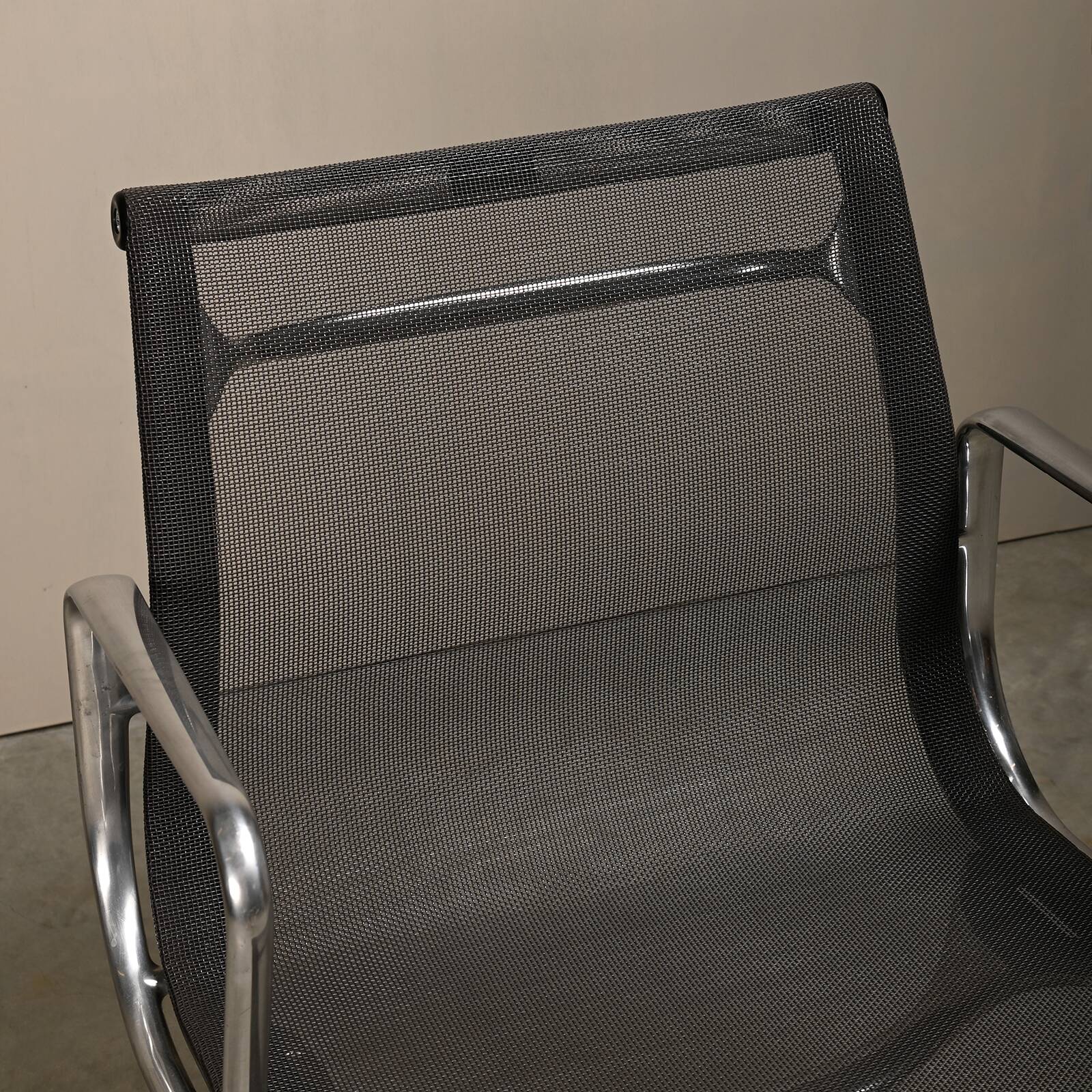 Multiple Eames Aluminum Group EA108 Dining Chairs Charcoal Netweave Mesh, Vitra