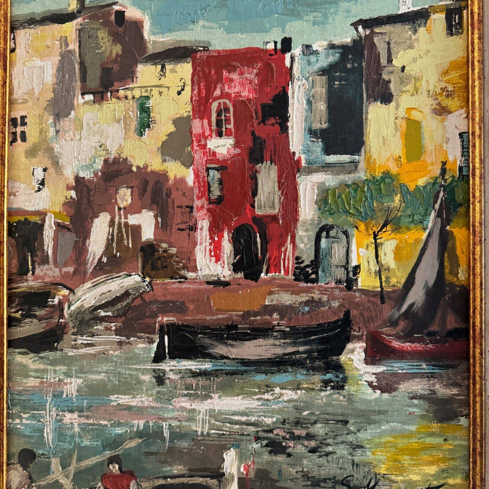 Oil on panel representing a fishing port by S. Margarit 20th century
