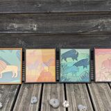 Set of 4 vintage frames ~ 70 for jungle decoration