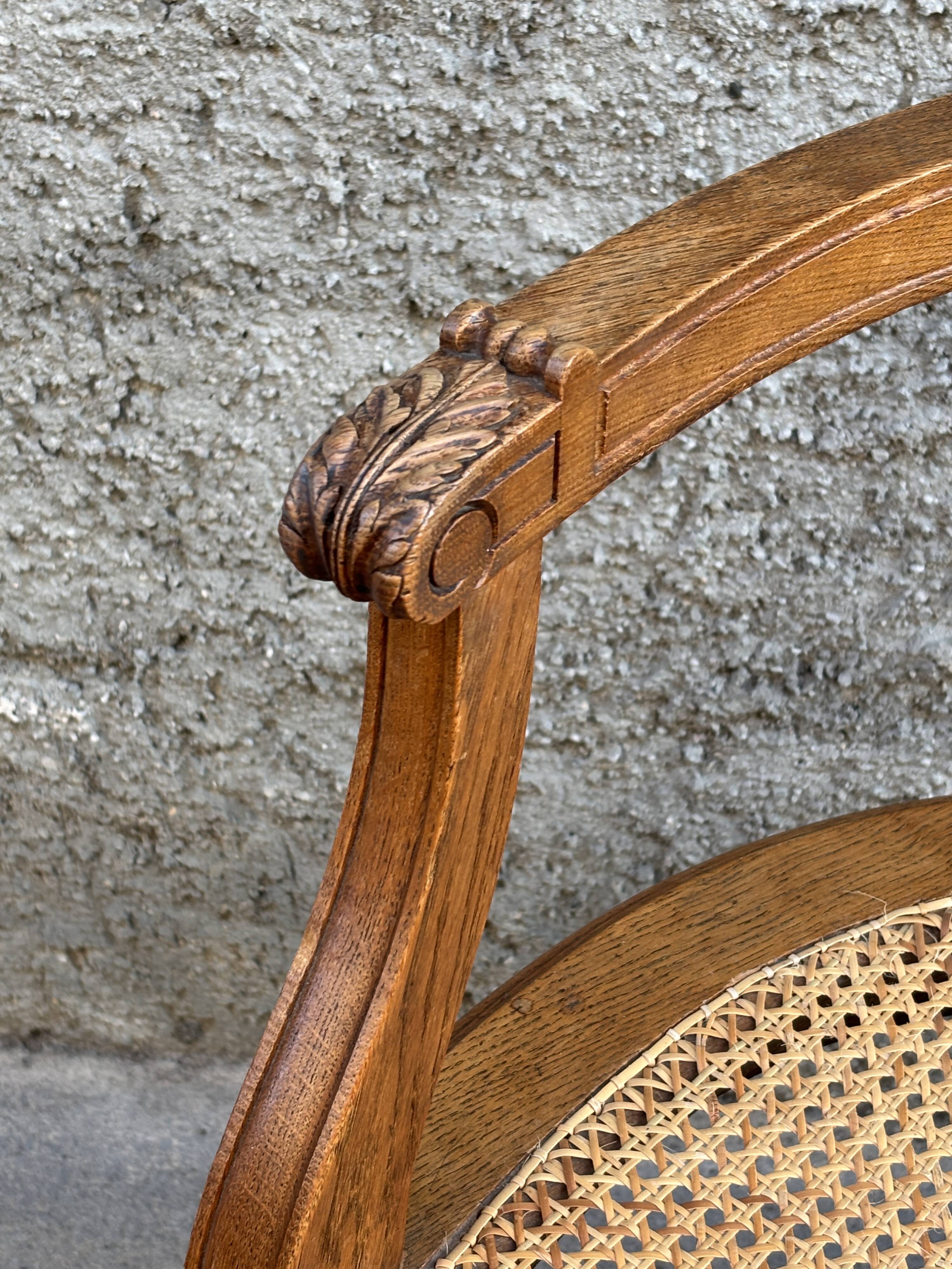 American office chair Louis XVI style wood and caning 1900