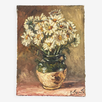 Huile sur toile. 1965. Bouquet fleuri.  62x45.