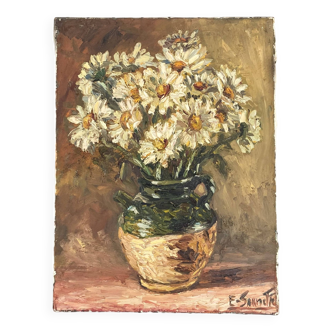 Huile sur toile. 1965. Bouquet fleuri.  62x45.