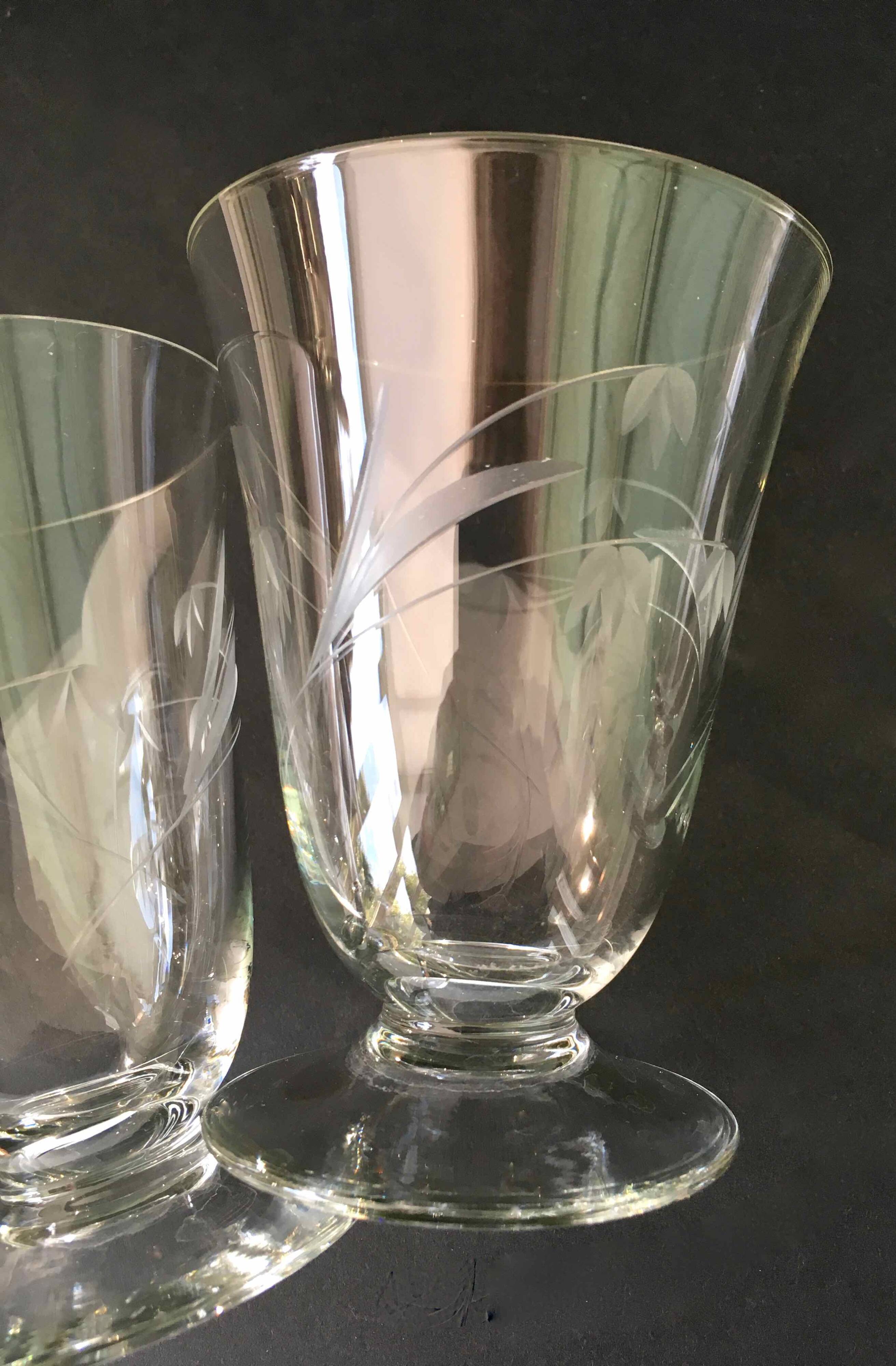 6 wine glasses carved with lily of the valley sprigs