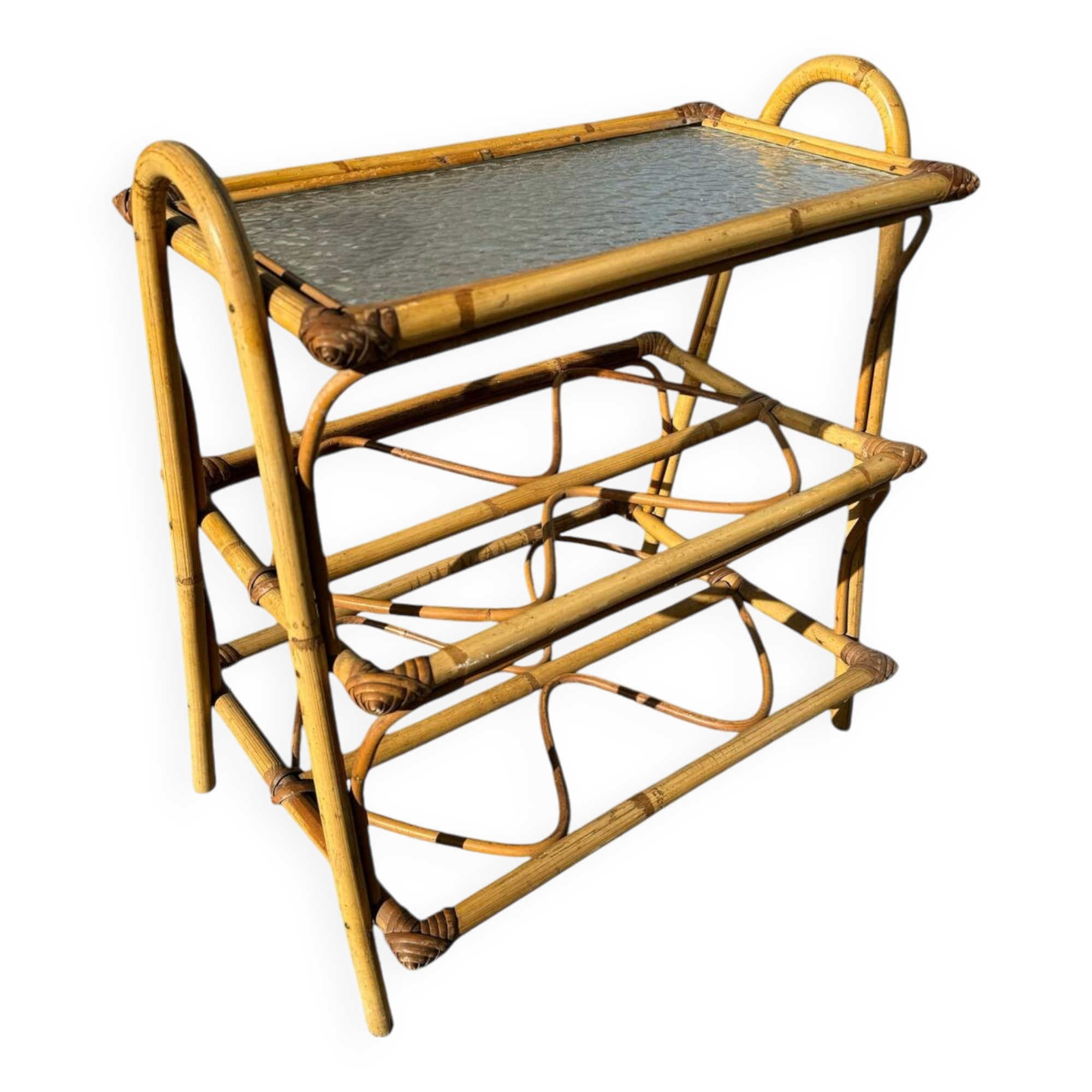 Rattan and glass shelf from the 50s