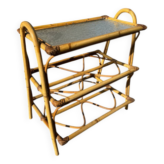 Rattan and glass shelf from the 50s