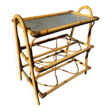 Étagère en Rotin et verre des années 50