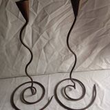 PAIR OF WROUGHT IRON CANDLE HOLDERS