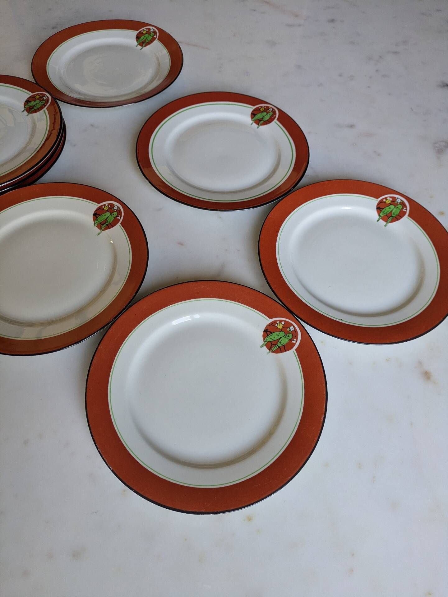 Art Deco dessert plates Henri Delcourt / Boulogne sur Mer / parakeet