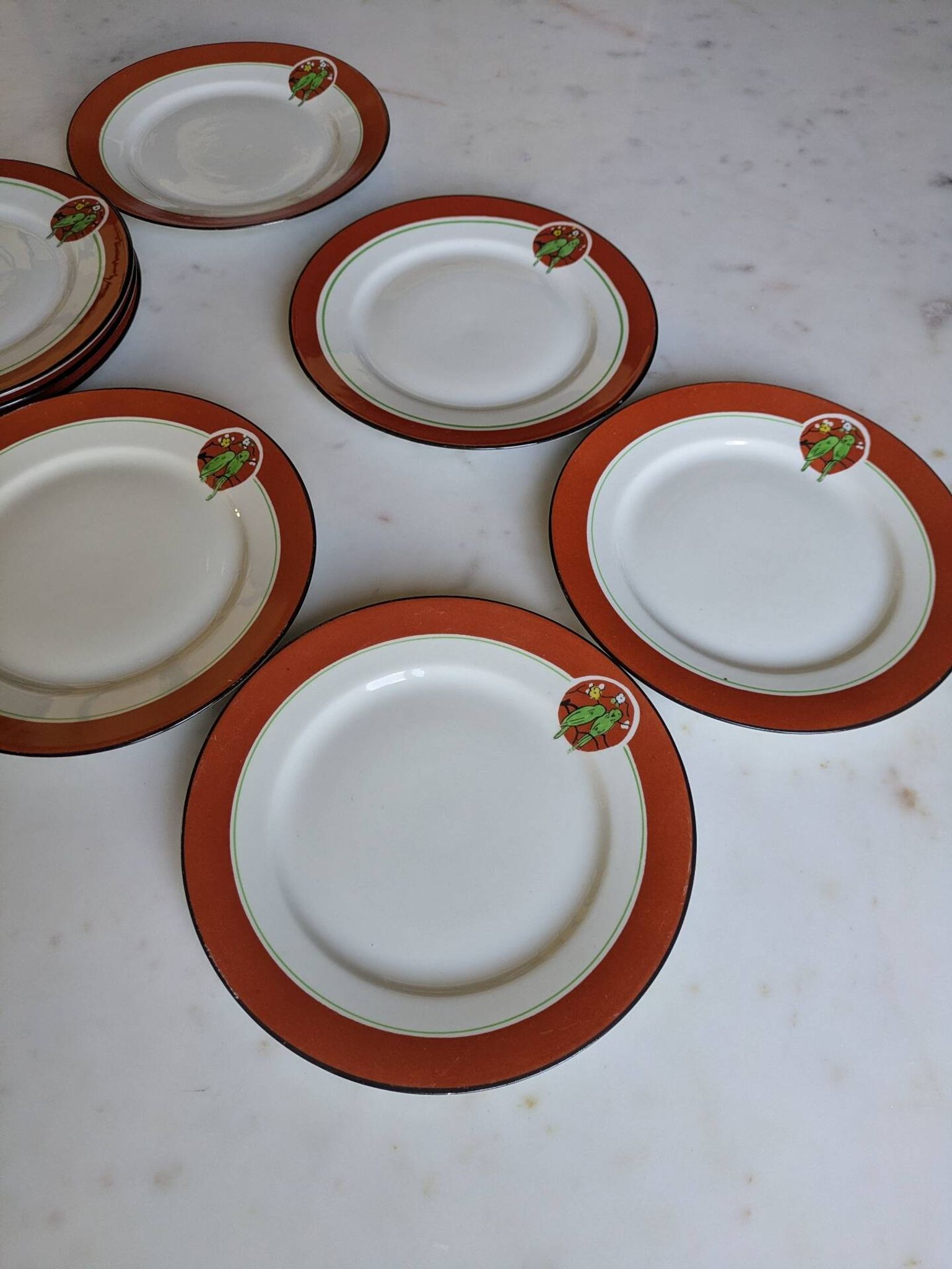 Art Deco dessert plates Henri Delcourt / Boulogne sur Mer / parakeet