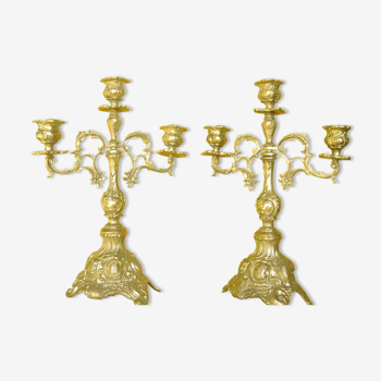 Pair of copper brass candelabras